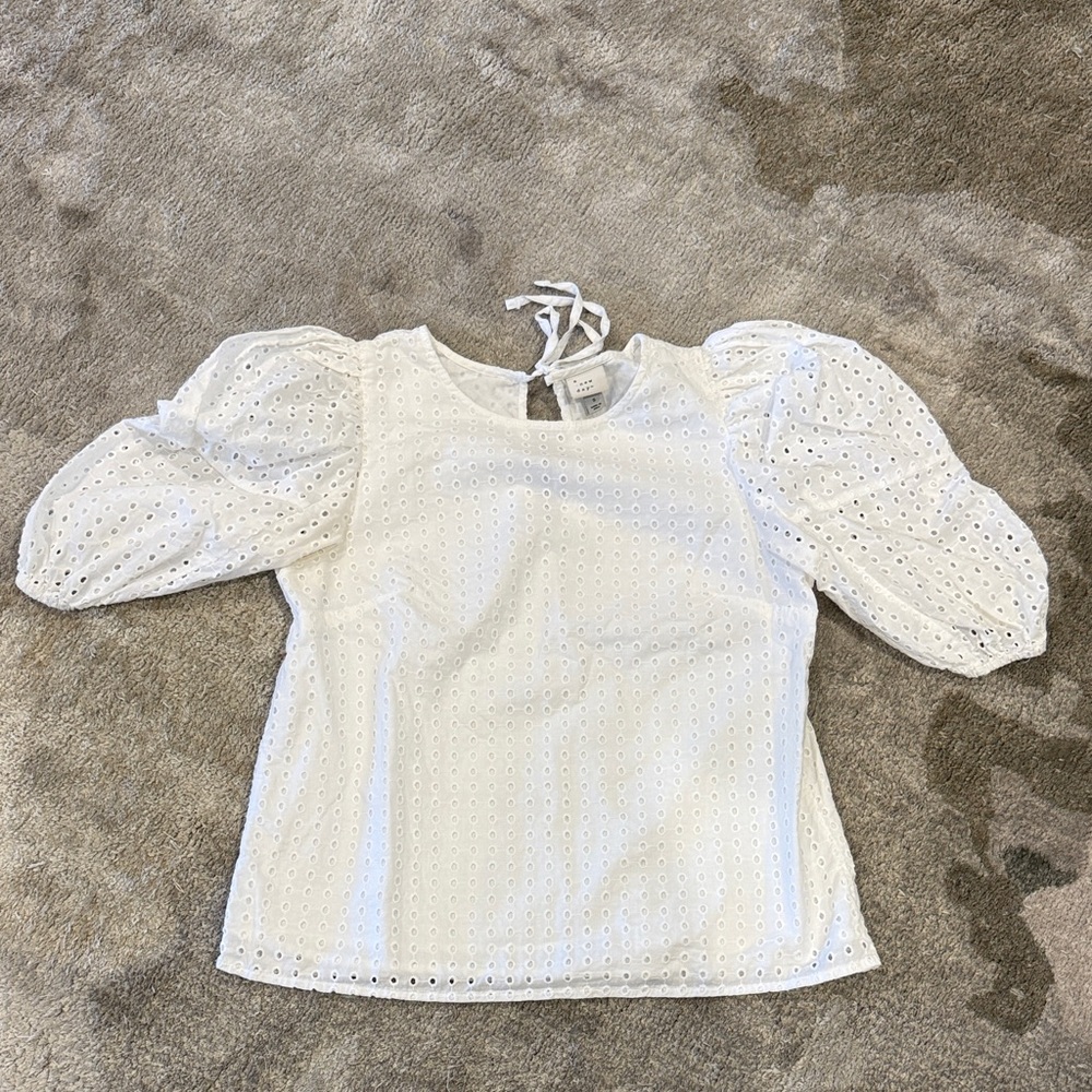 A New Day white Eyelet popover top